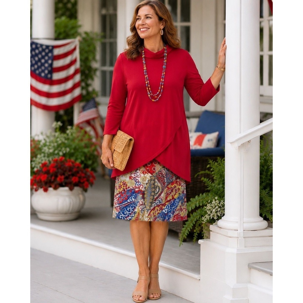 PATRIOTIC OUTFIT NWT Boston Proper sz L& PRELOVED Talbots sz16 & Paper Beads